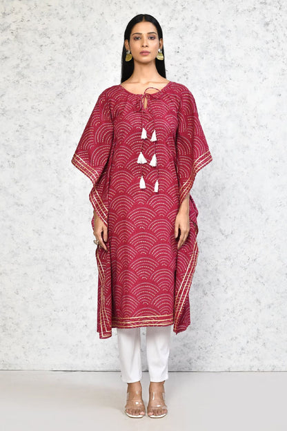 Women's Floral Printed Cotton Kaftan Kurta In Magenta