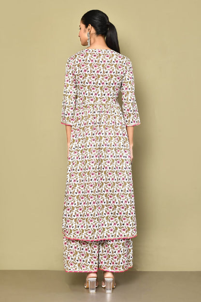 Women's Cotton Floral Print Anarkali Kurta And Sharara Set