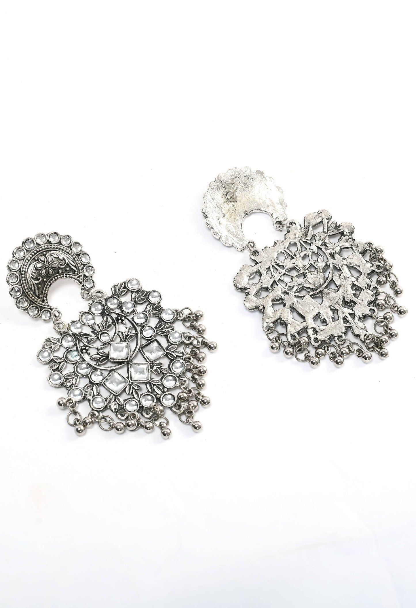 Trendia Silver color base with Kundan & Ghungru Earrings Jker_119