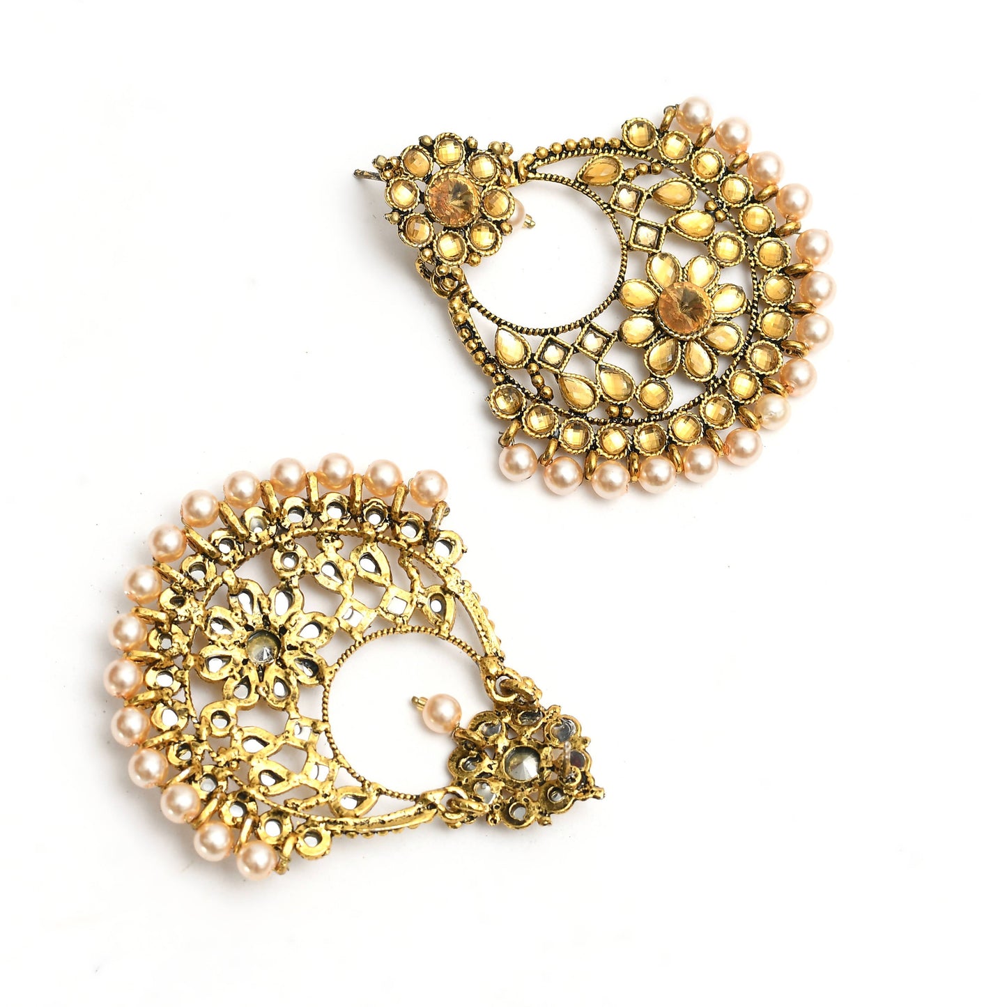 Gold-Plated Kundan & Pearls Jhumkas Jker_105