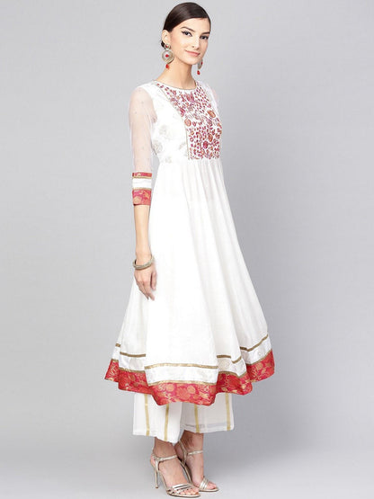 Women's Anarkali Embroidered Kurta With Palazzo And Dupatta