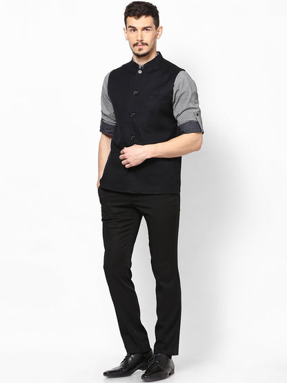 Men's Black Linen Blend Nehru Jacket