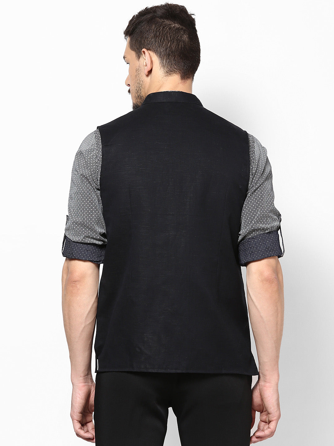 Men's Black Linen Blend Nehru Jacket