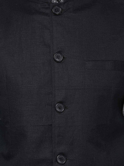 Men's Black Linen Blend Nehru Jacket