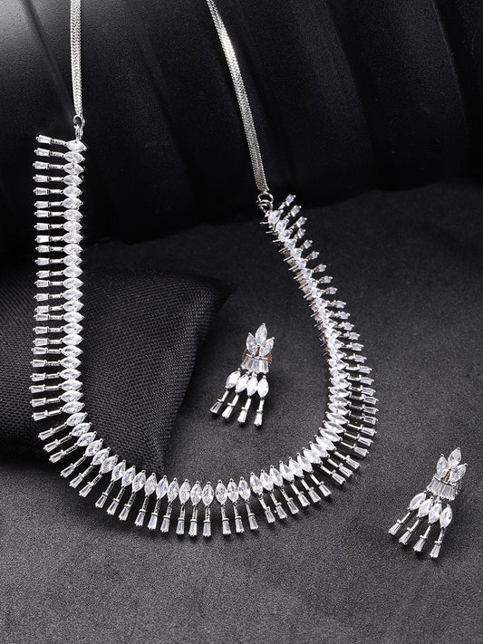 Women's  American Diamond Silver Plated Jewellery Set