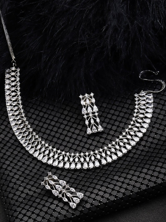 Women's  American Diamond Silver Plated Jewellery Set