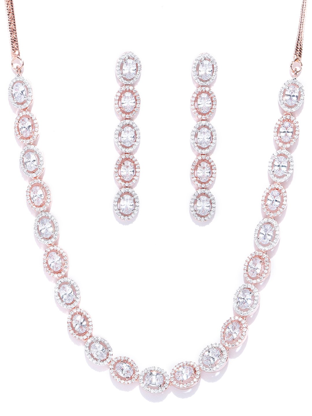 Women's  American Diamond Rose Gold Plated Jewellery Set