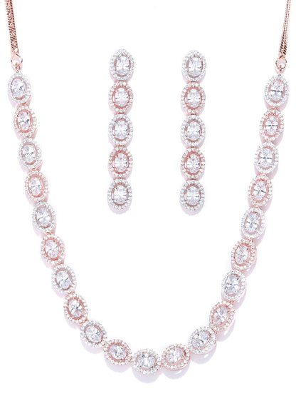 Women's  American Diamond Rose Gold Plated Jewellery Set