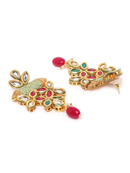 Women's Mint Green Kundan Ruby Gold Plated Meenakari Choker