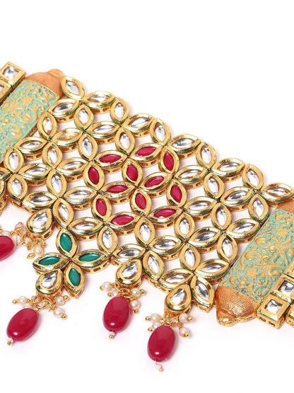 Women's Mint Green Kundan Ruby Gold Plated Meenakari Choker