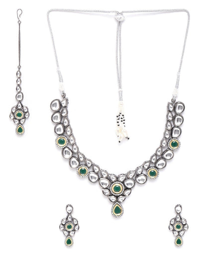 Women's  Black Kundan Emerald Stones Jewellery Set