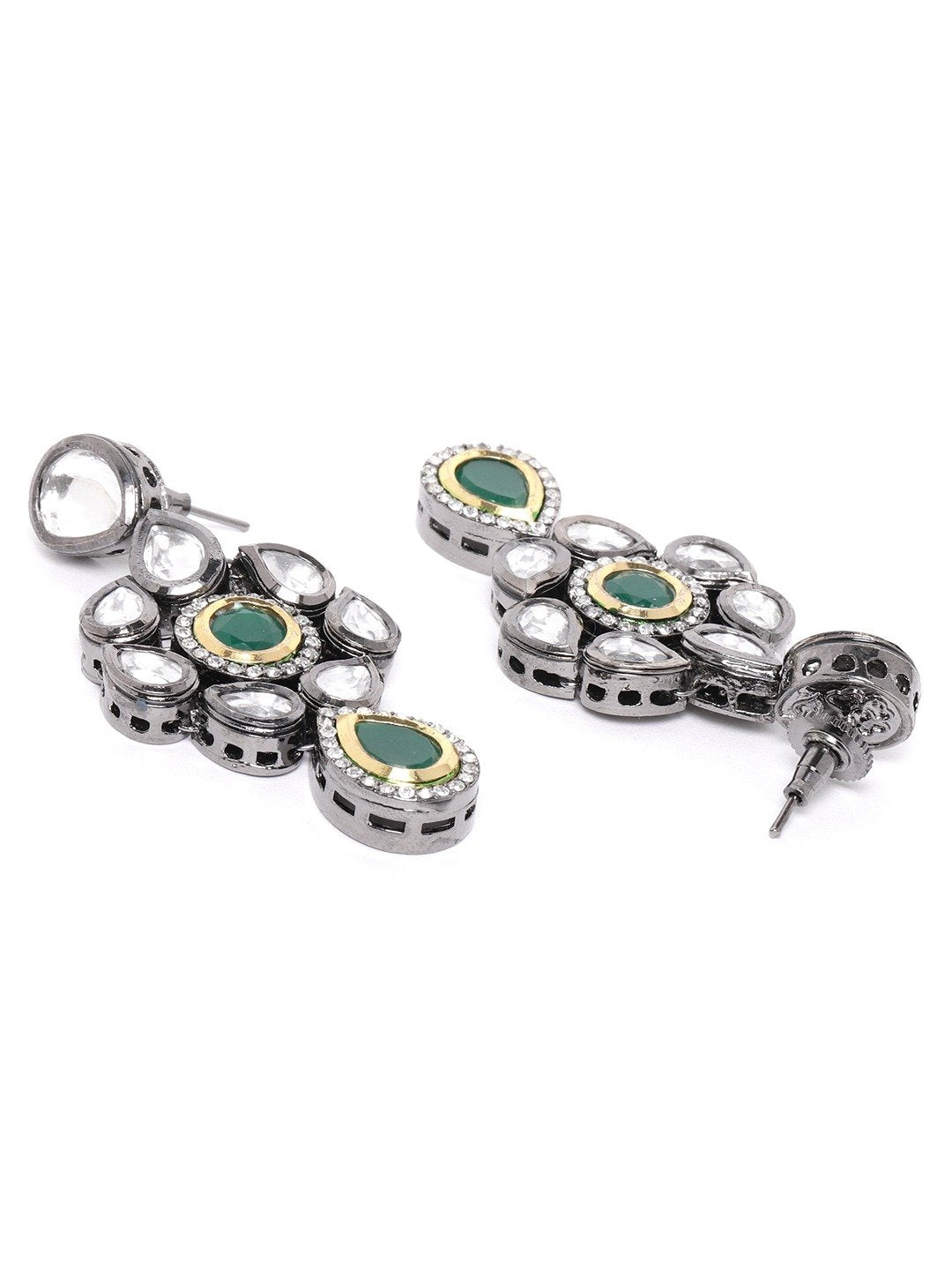 Women's  Black Kundan Emerald Stones Jewellery Set