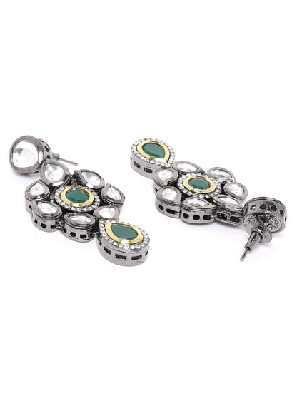 Women's  Black Kundan Emerald Stones Jewellery Set