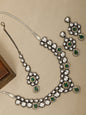 Women's  Black Kundan Emerald Stones Jewellery Set