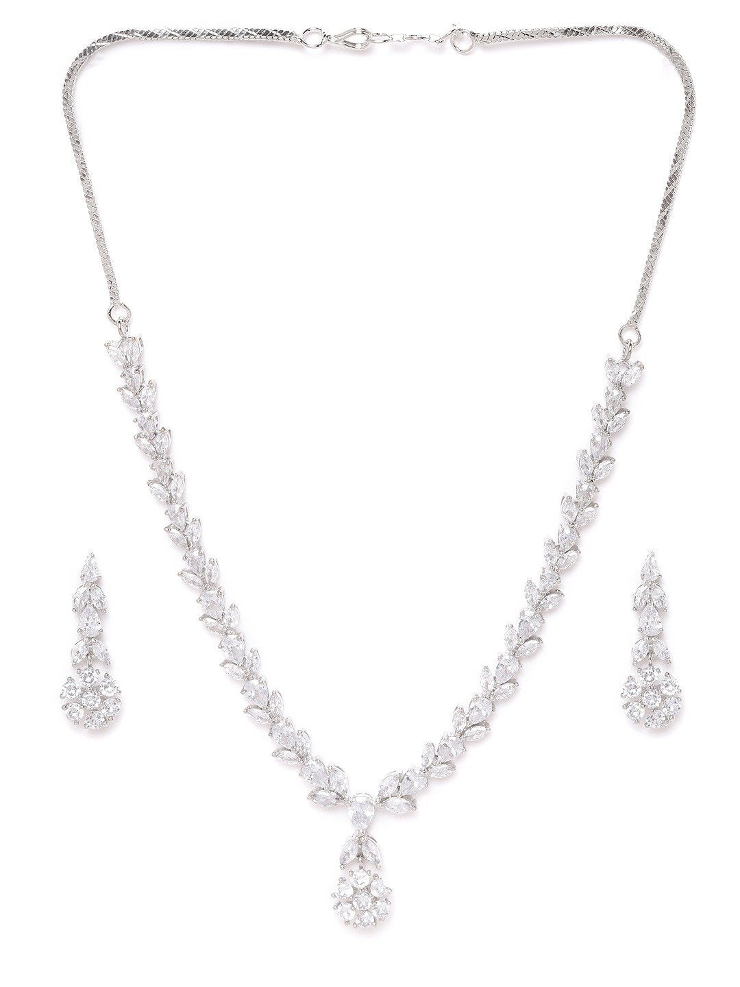 Women's  American Diamond Silver Plated Leaf Jewellery Set