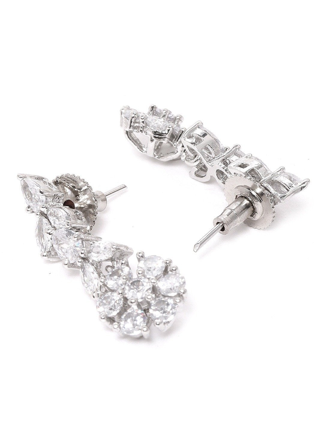 Women's  American Diamond Silver Plated Leaf Jewellery Set