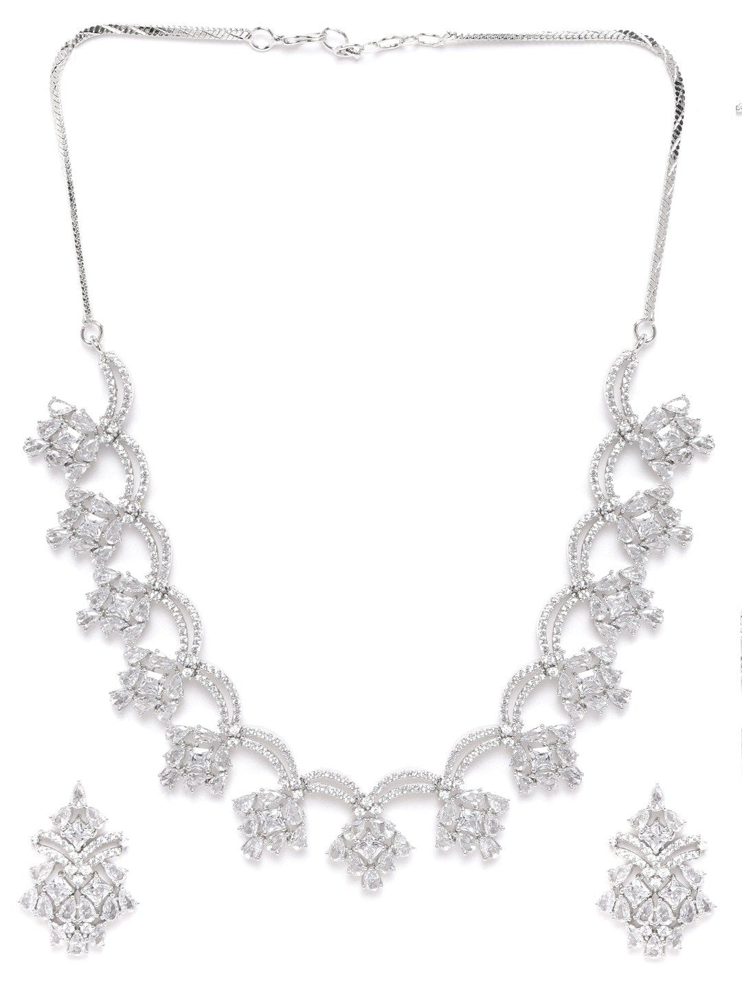 Women's  Spellbound-American Diamond Silver Plated Floral Jewellery Set