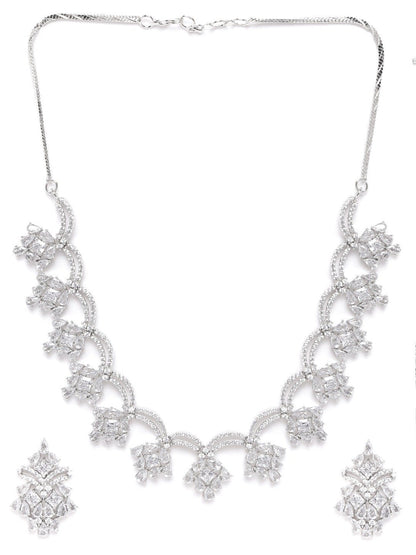 Women's  Spellbound-American Diamond Silver Plated Floral Jewellery Set