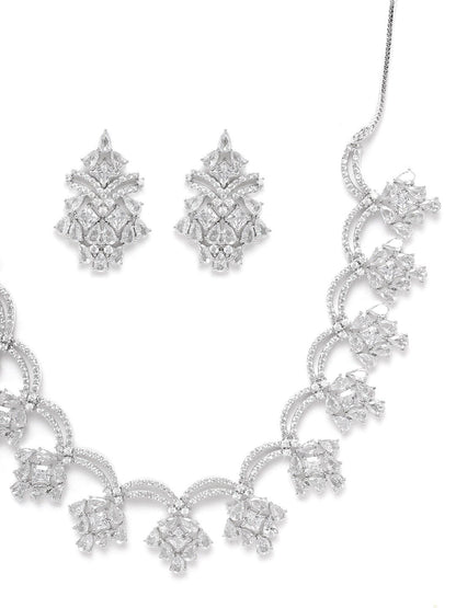 Women's  Spellbound-American Diamond Silver Plated Floral Jewellery Set