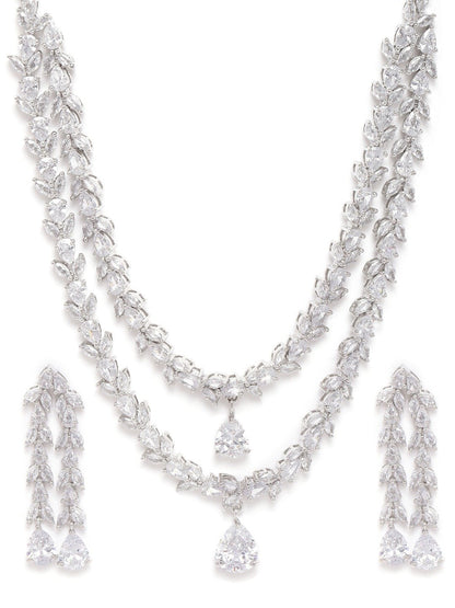 Women's  Eternal Moondust - American Diamond Silver Plated Leaf Layered Jewellery Set