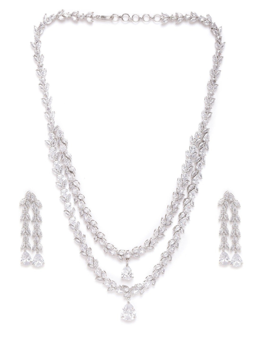 Women's  Eternal Moondust - American Diamond Silver Plated Leaf Layered Jewellery Set