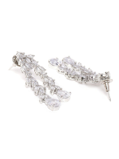 Women's  Eternal Moondust - American Diamond Silver Plated Leaf Layered Jewellery Set