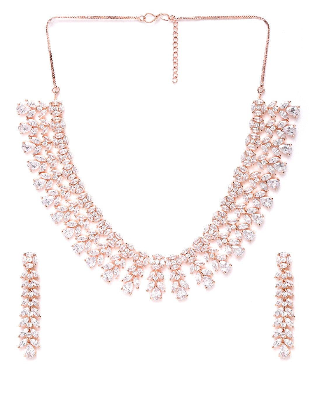 Women's  Leaf Elegance - American Diamond Rose Gold Plated Jewellery Set