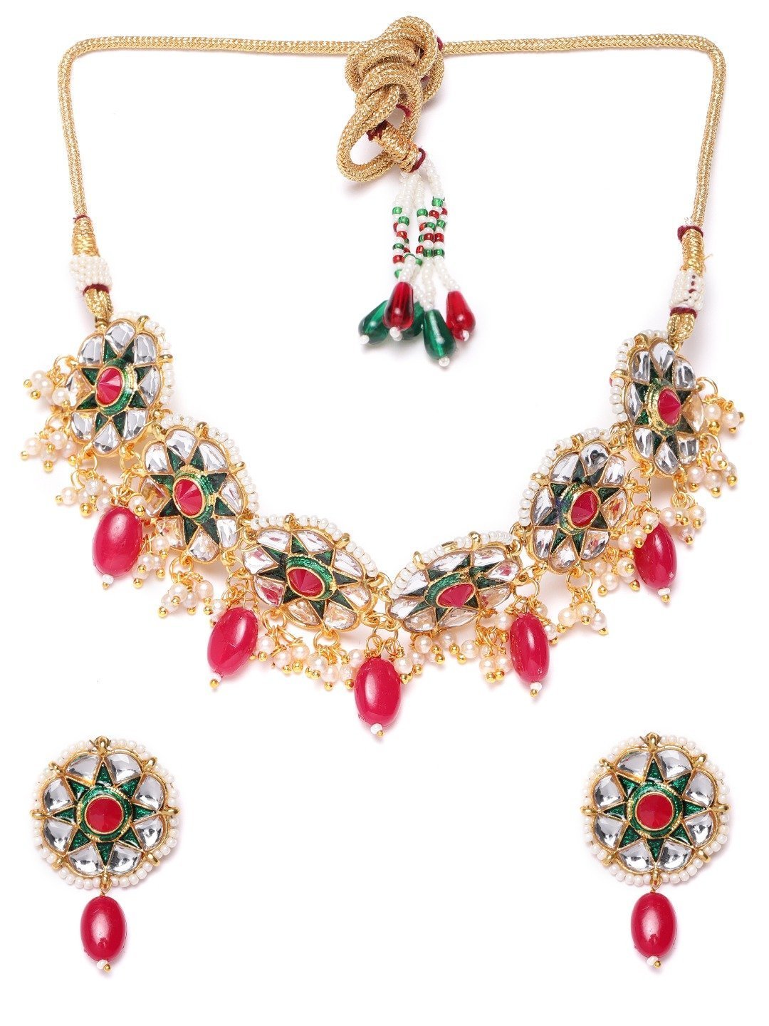 Women's Green Kundan Ruby Gold Plated Beaded Choker