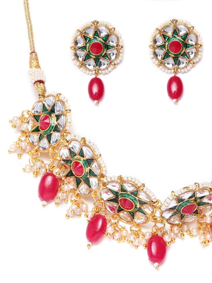 Women's Green Kundan Ruby Gold Plated Beaded Choker