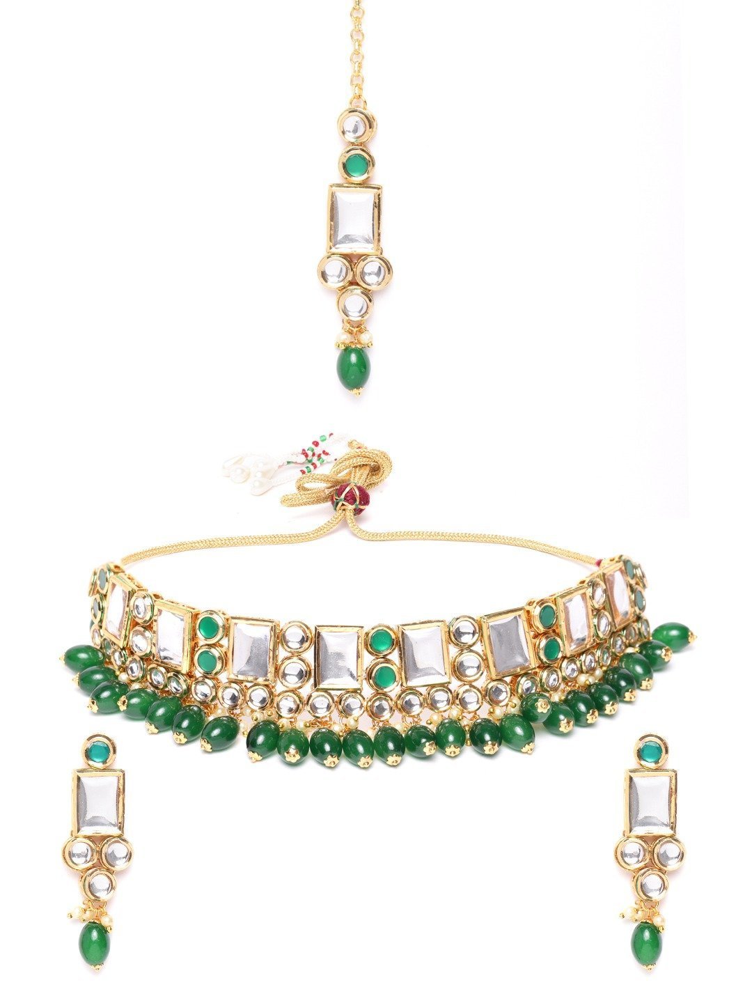 Women's Kundan Emerald StonesGold Plated Jewellery Set