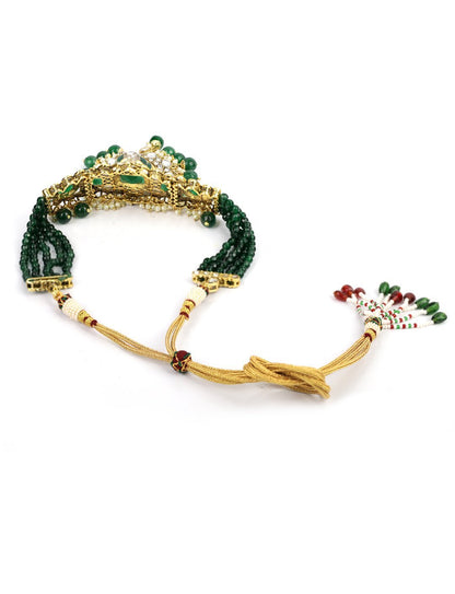 Women's Green Stones Emerald Beads Kundan Gold Plated Traditional Maang Tika Choker