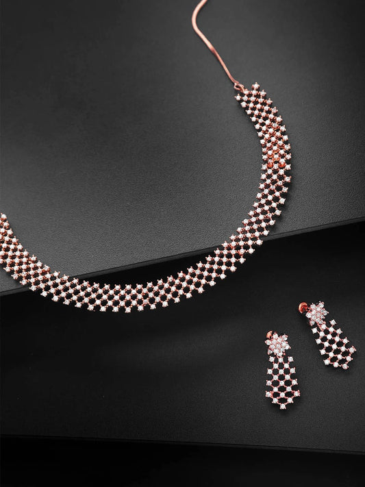 Women's  American Diamond Rose Gold Plated Ethnic Jewellery Set