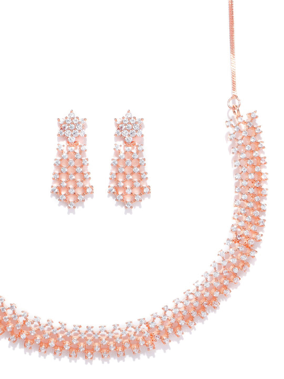 Women's  American Diamond Rose Gold Plated Ethnic Jewellery Set