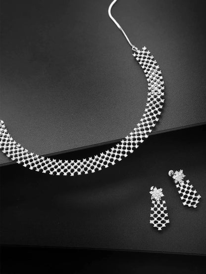 Women's  American Diamond Silver Plated Ethnic Jewellery Set