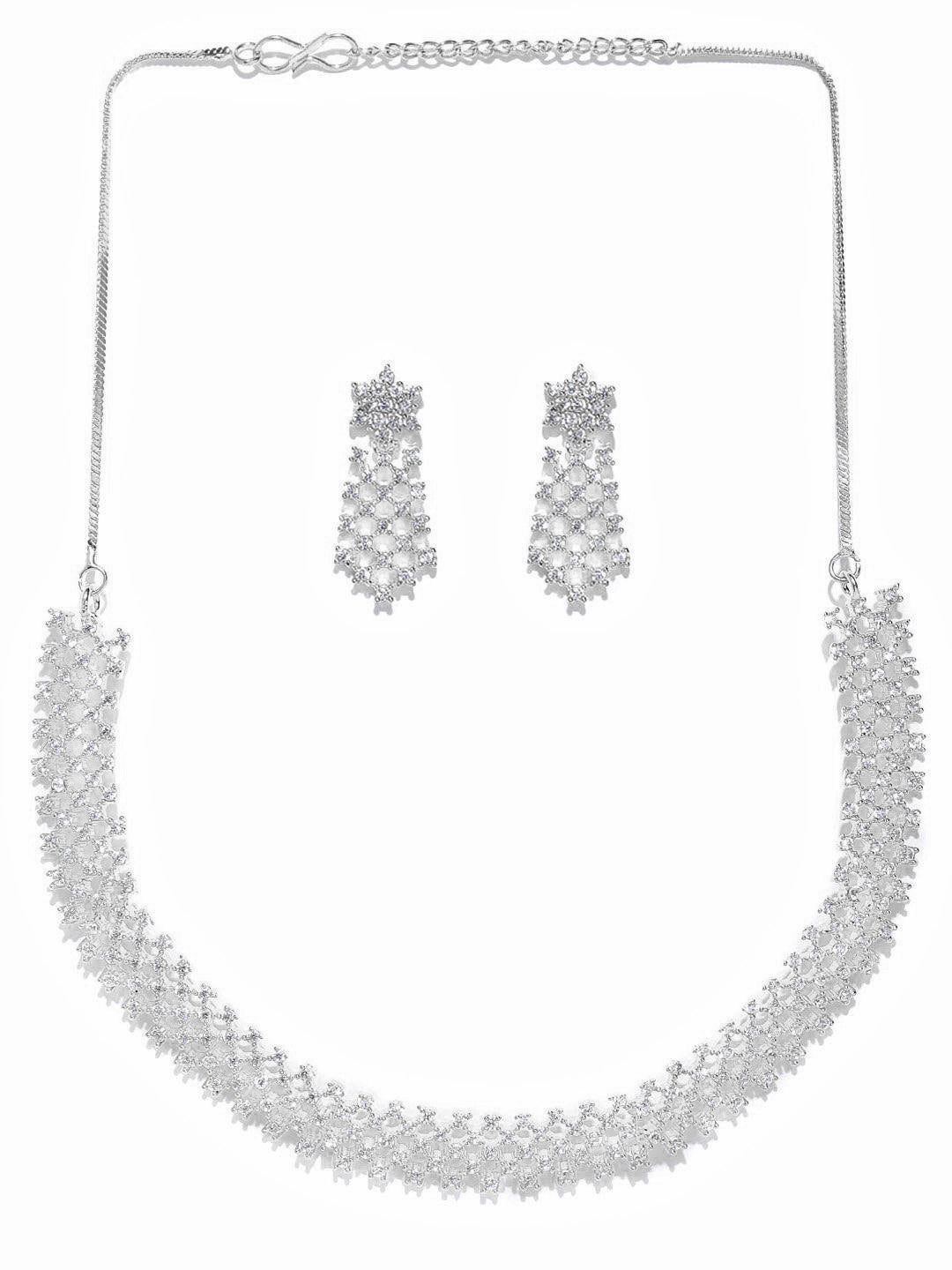 Women's  American Diamond Silver Plated Ethnic Jewellery Set