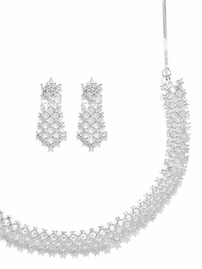 Women's  American Diamond Silver Plated Ethnic Jewellery Set