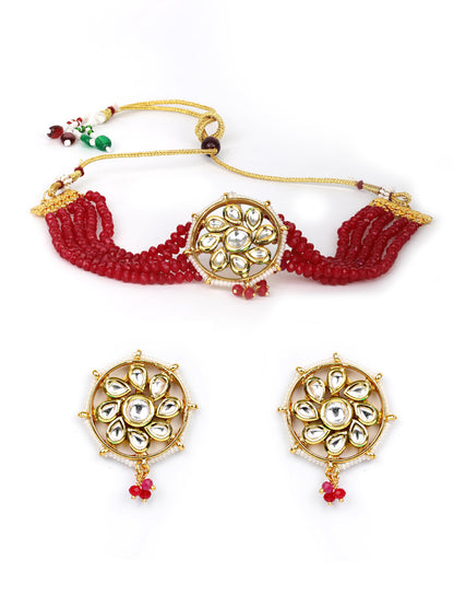 Women's  Red Beads Kundan Gold Plated Traditional Choker