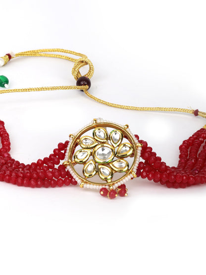 Women's  Red Beads Kundan Gold Plated Traditional Choker