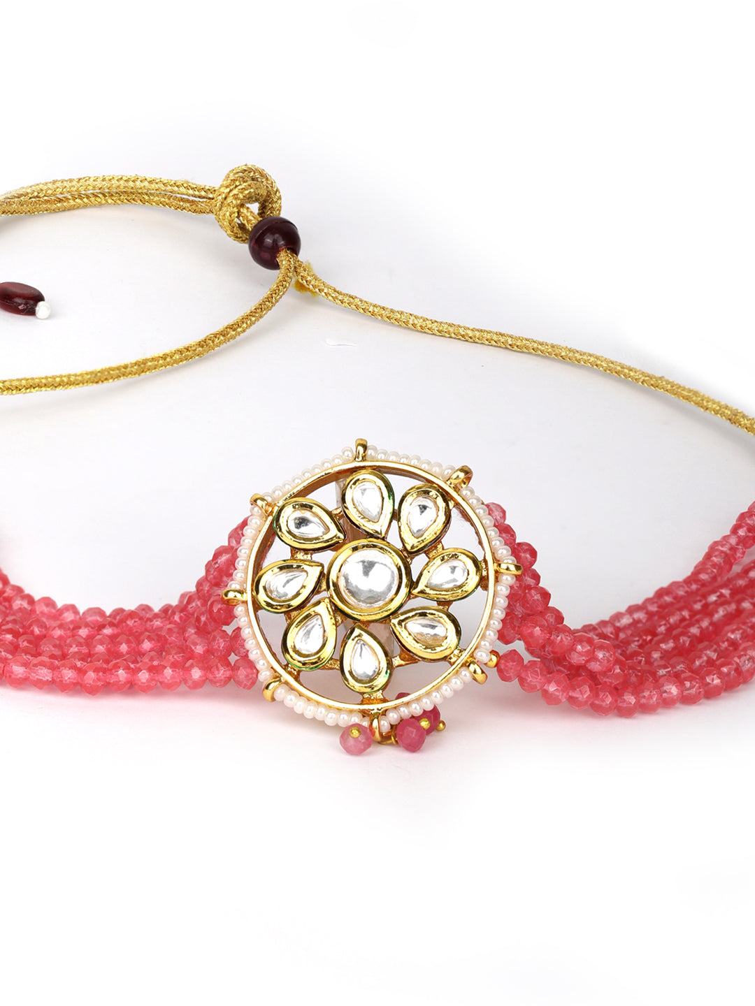 Women's  Pink Beads Kundan Gold Plated Traditional Choker