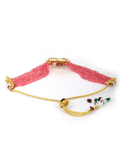 Women's  Pink Beads Kundan Gold Plated Traditional Choker