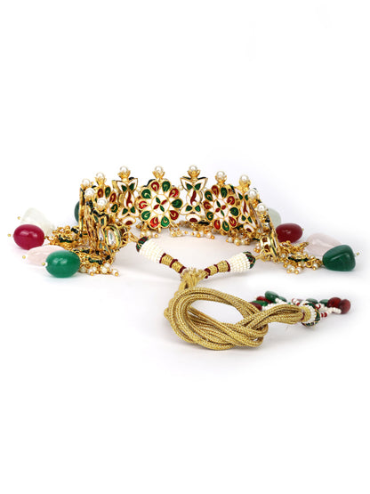 Women's  Kundan Ruby Emerald Beads Gold Plated Traditional Choker