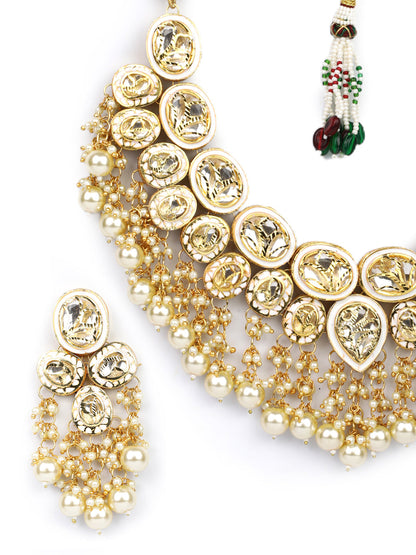 Women's  Kundan Beads Pearls Gold Plated Traditional Jewellery Set