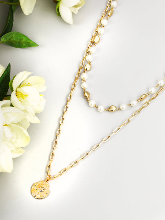 Women's  Gold Plated Pearls Layered Necklace