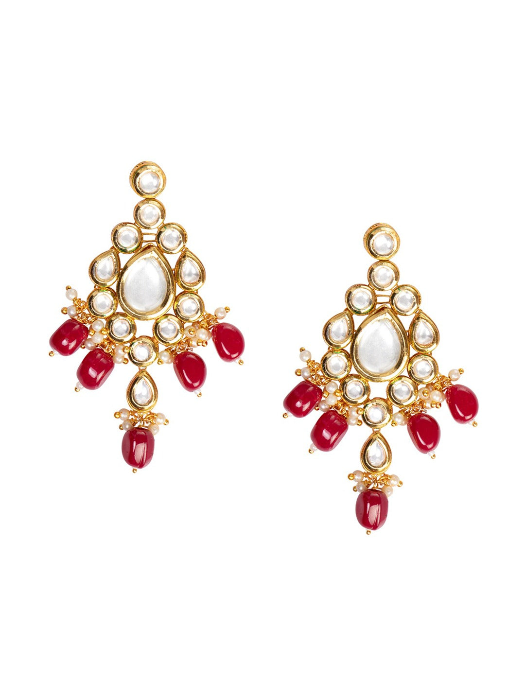 Women's Gold Plated & Maroon Kundan Studded Handcrafted Jewellery Set