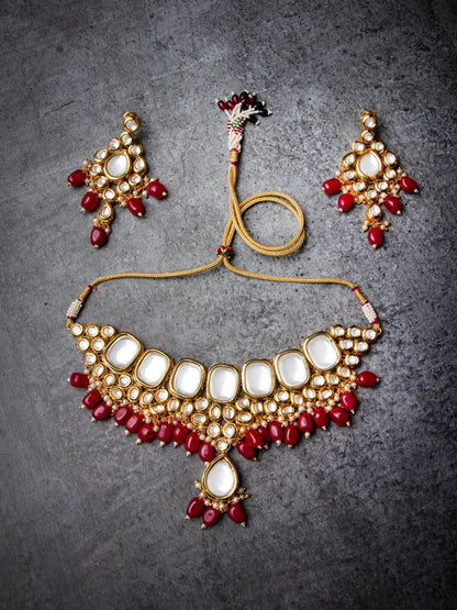 Women's Gold Plated & Maroon Kundan Studded Handcrafted Jewellery Set