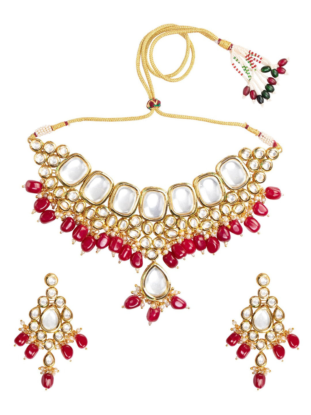 Women's Gold Plated & Maroon Kundan Studded Handcrafted Jewellery Set