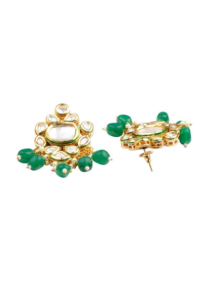 Women's Green & White Gold-Plated Handcrafted Jewellery Set