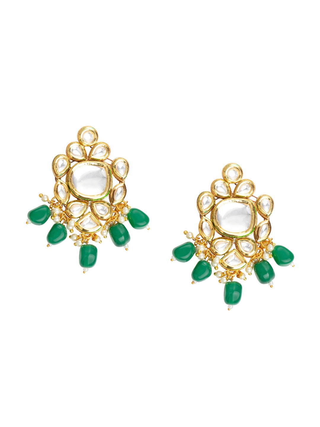 Women's Green & White Gold-Plated Handcrafted Jewellery Set