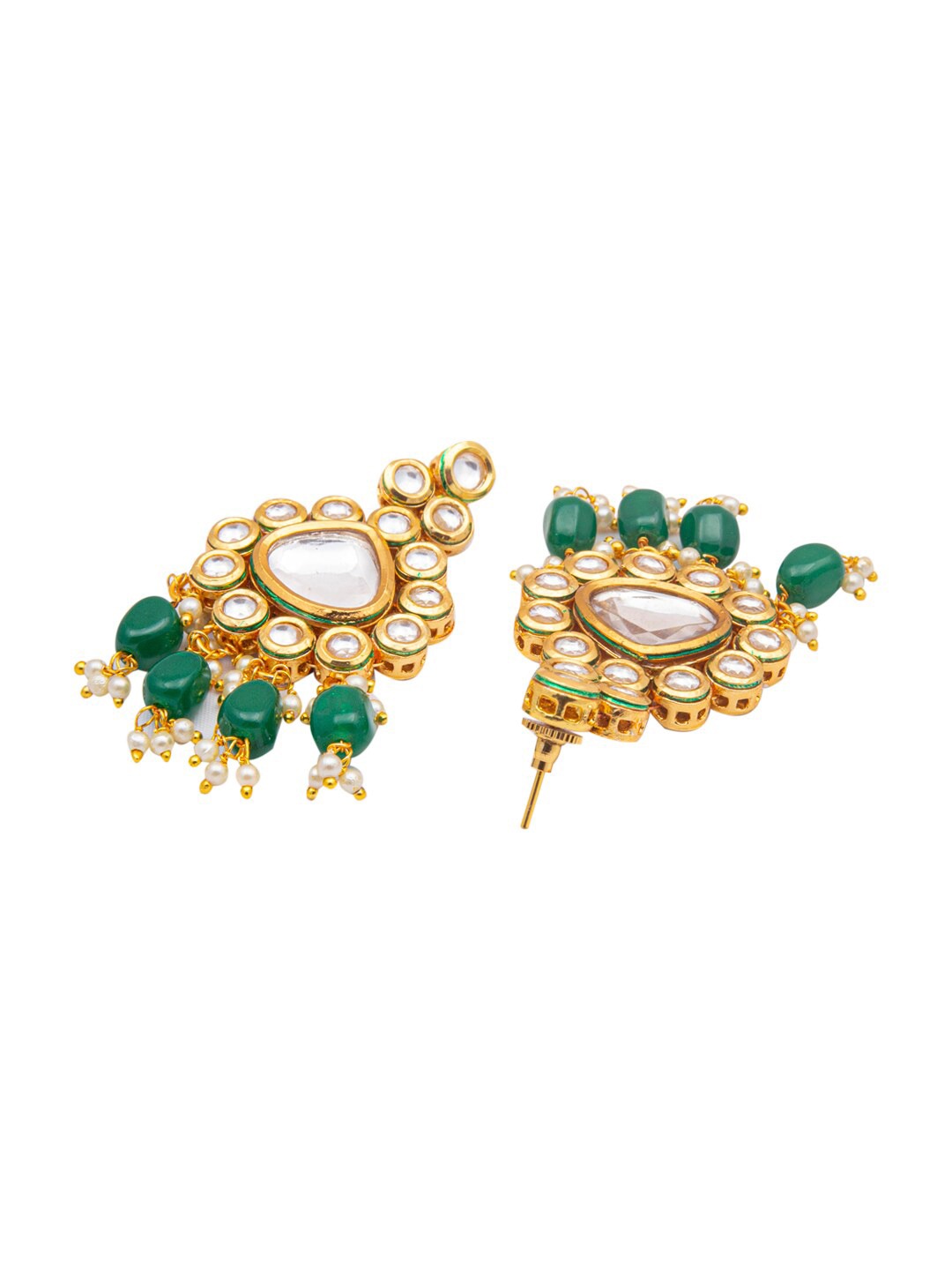 Women's Gold-Plated & Green Kundan Studded Pearls Handcrafted Jewellery Set