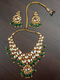 Women's Gold-Plated & Green Kundan Studded Pearls Handcrafted Jewellery Set